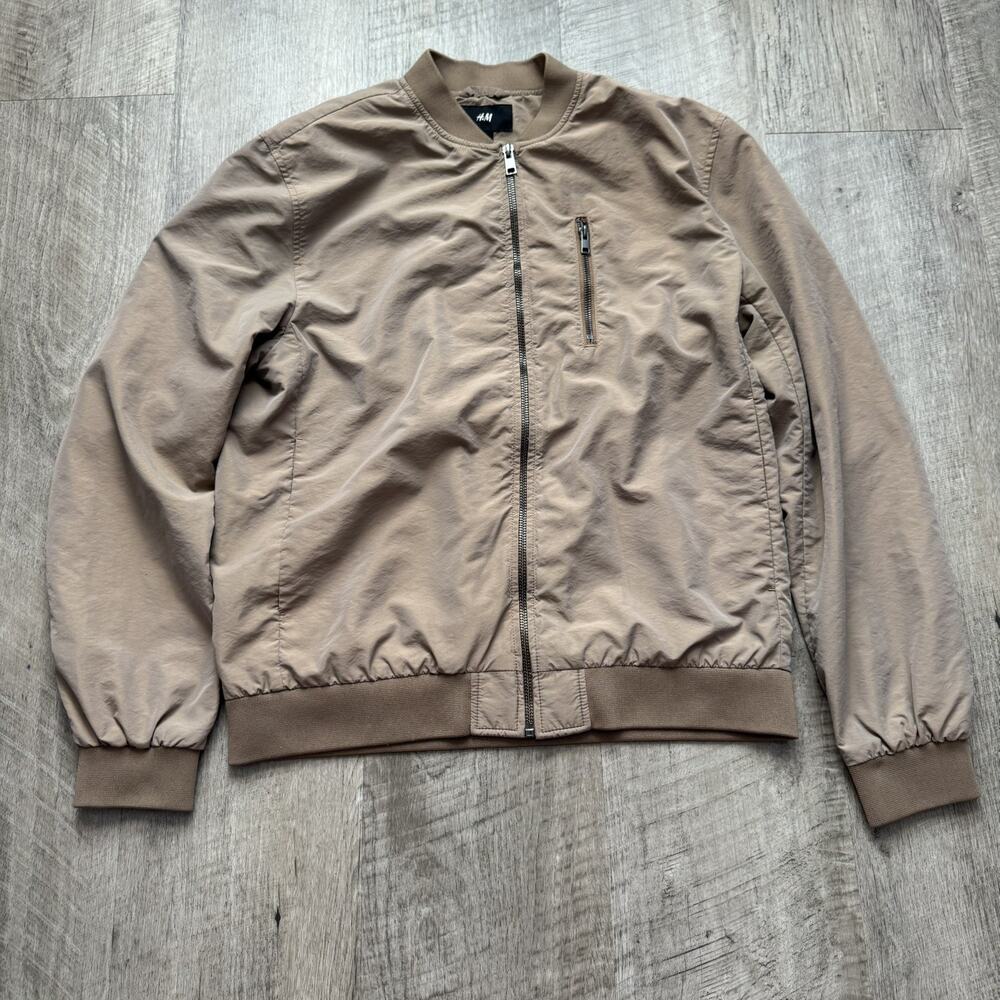H&M Men's Size M Tan Lightweight Full Zip Classic Bomber Flight Jacket
